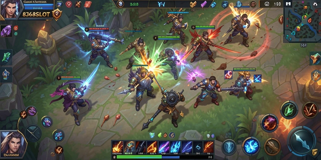 Screenshot gameplay seru dari 8368SLOT dengan karakter bertarung.
