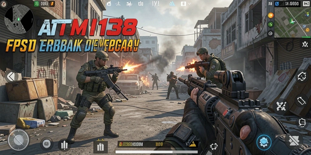 Screenshot menunjukkan aksi intens dalam game FPS ATM138.