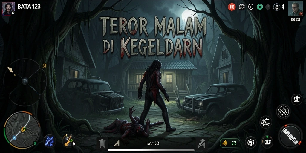Tangkapan layar permainan BATA123 menampilkan suasana horor yang mencekam.