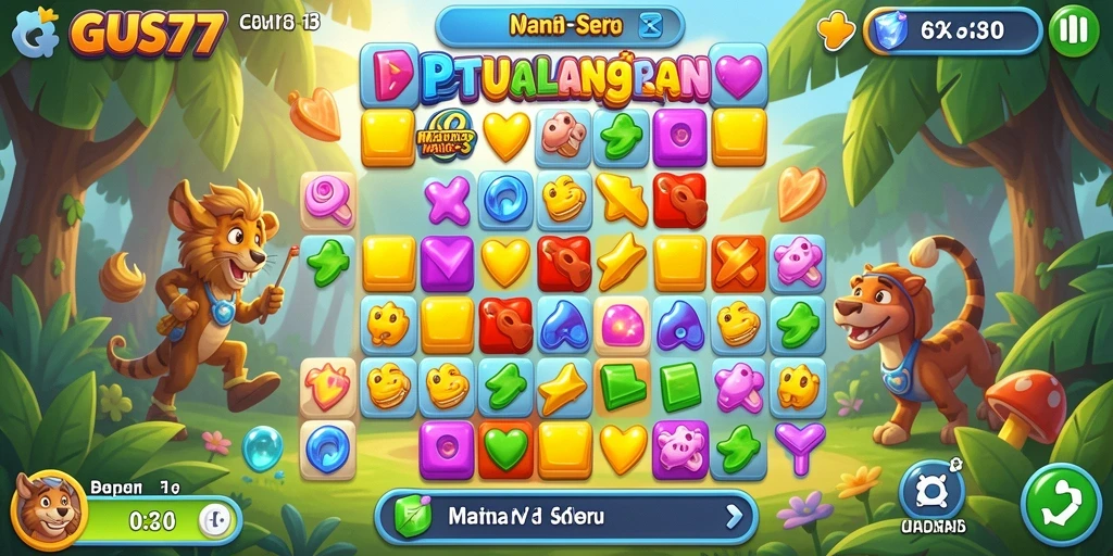 Screenshot GUS77 menampilkan gameplay Match-3 yang menarik.