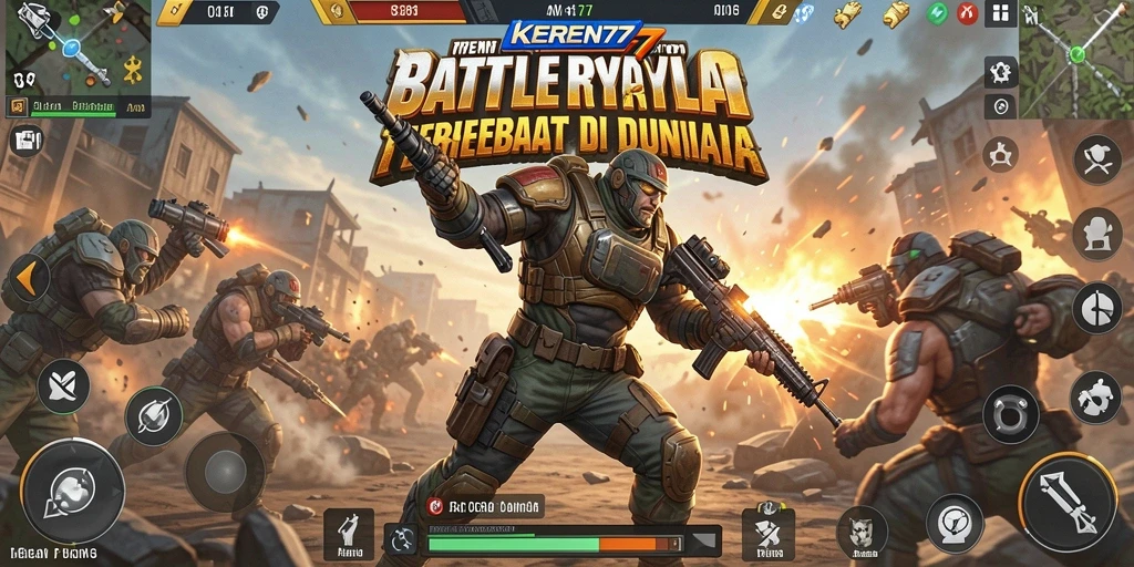 Screenshot gameplay KEREN77 dengan aksi pertempuran intens.