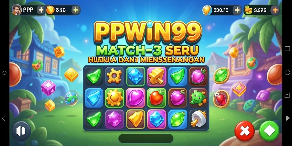 Tampilan gameplay seru PPWIN99 dengan warna-warni cerah dan tantangan mencocokkan.